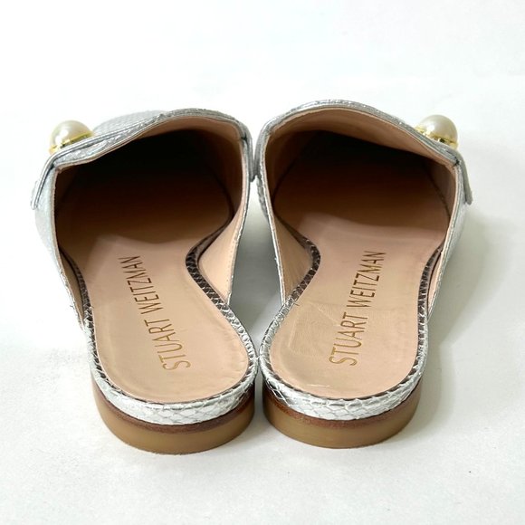 Stuart Weitzman Payson Pearl Slide Loafers in Silver Snake Size 7.5 - Picture 5 of 12